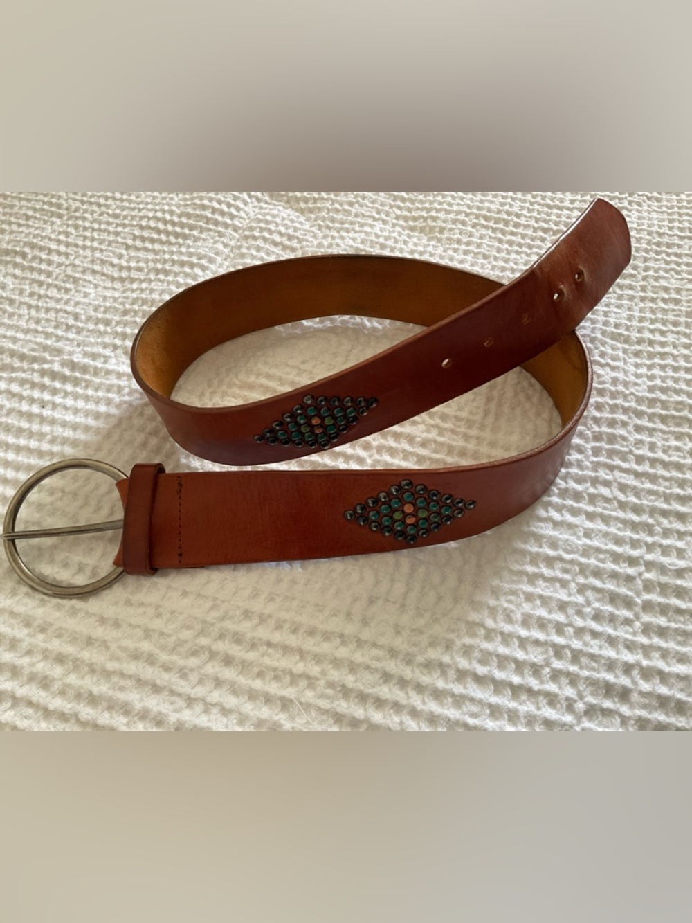 Brown Leather Studded Waist Belt with Turquoise Accents